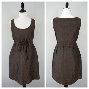 SUZI CHIN Linen Blend Brown Draw String Waist Fit & Flare A-Line Dress Size 6